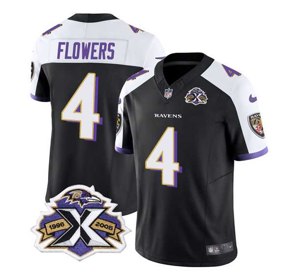 Men & Women & Youth Baltimore Ravens #4 Zay Flowers Black White 2023 F.U.S.E With Patch Throwback Vapor Limited Stitched Jersey->atlanta falcons->NFL Jersey